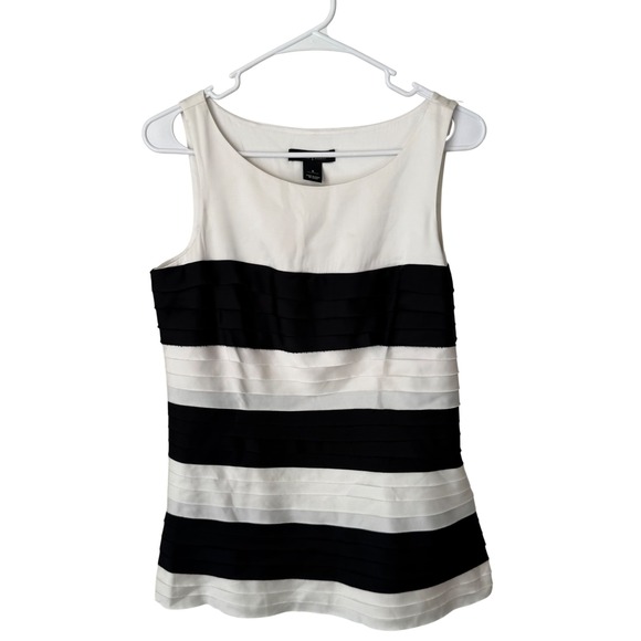 White House Black Market Tops - White House Black Market Black White Striped Tiered Ruffle Sleeveless Blouse 6